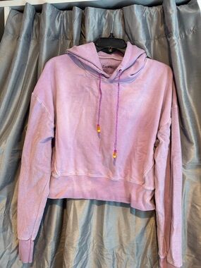 DANNIJO Lavender Tie Dye Cropped Pullover Hoodie with Beaded Drawstrings